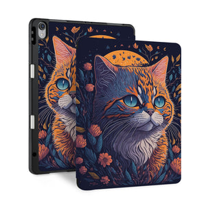 front and back view of personalized iPad case with pencil holder and Cute Cat design