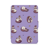 front view of personalized kindle paperwhite case with Sushi Cats design