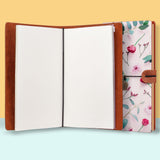 the front top view of midori style traveler's notebook with Flat Flower 2 design