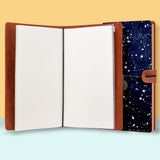 the front top view of midori style traveler's notebook with Galaxy Universe design